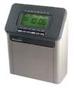 Acroprint Model 420, two--tone plastic case with large digital display, uses top loading time card.