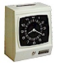 Cincinnati 3000 Clipper in gray metal case, card insetrs into top of clock, clips left edge of card each time it prints.