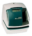 Acroprint ES900- note plastic case off-white and metallic green color, clear print window, digital display at top center
